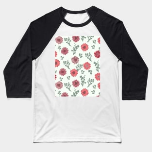 Dusty Pink Flowers on Palest Green Vertical Baseball T-Shirt